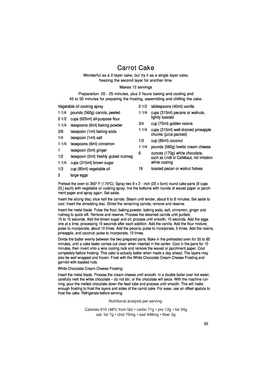 Cuisinart DLC-2011C manual Carrot Cake 