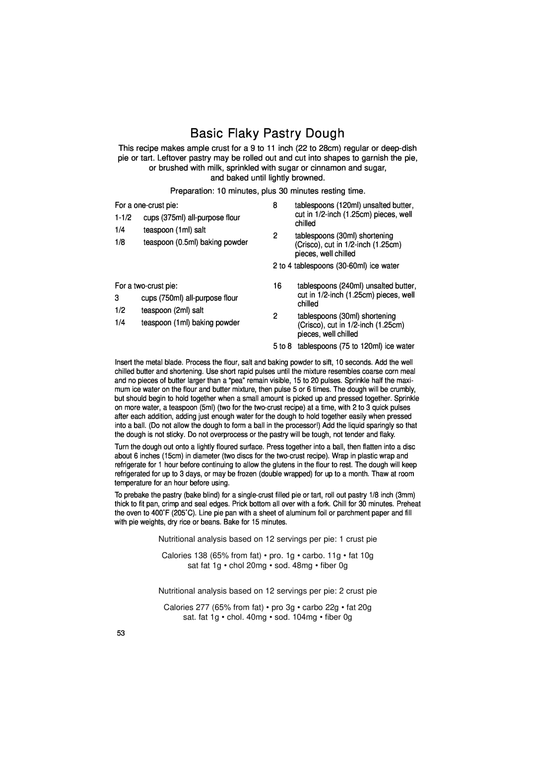 Cuisinart DLC-2011C manual Basic Flaky Pastry Dough 