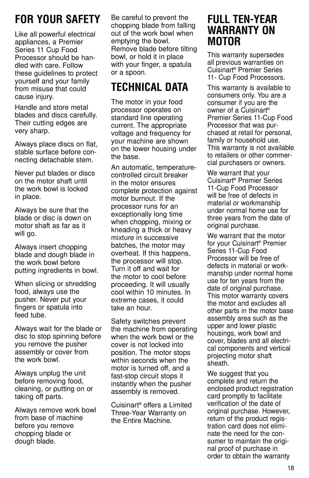 Cuisinart DLC-2011N manual Technical Data 