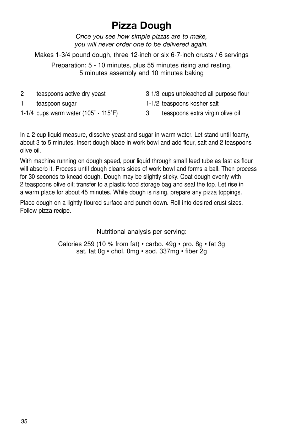 Cuisinart DLC-2011N manual Pizza Dough 