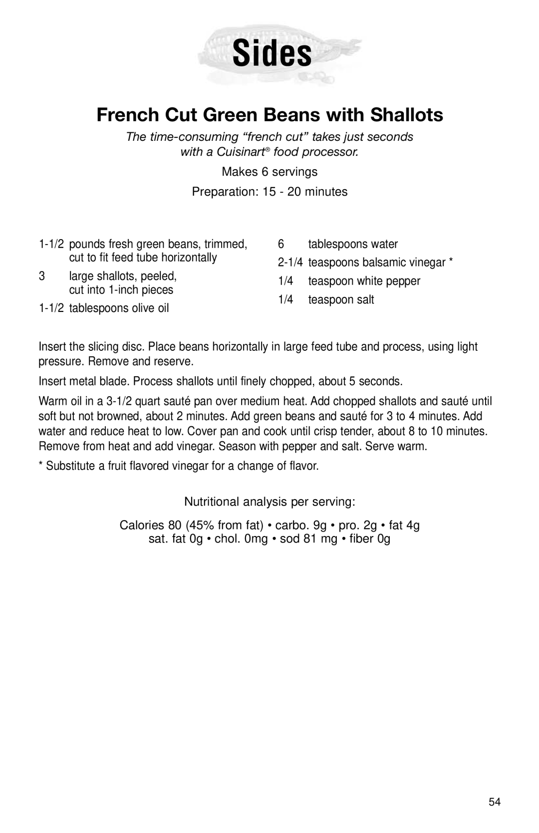 Cuisinart DLC-2011N manual Sides, French Cut Green Beans with Shallots 