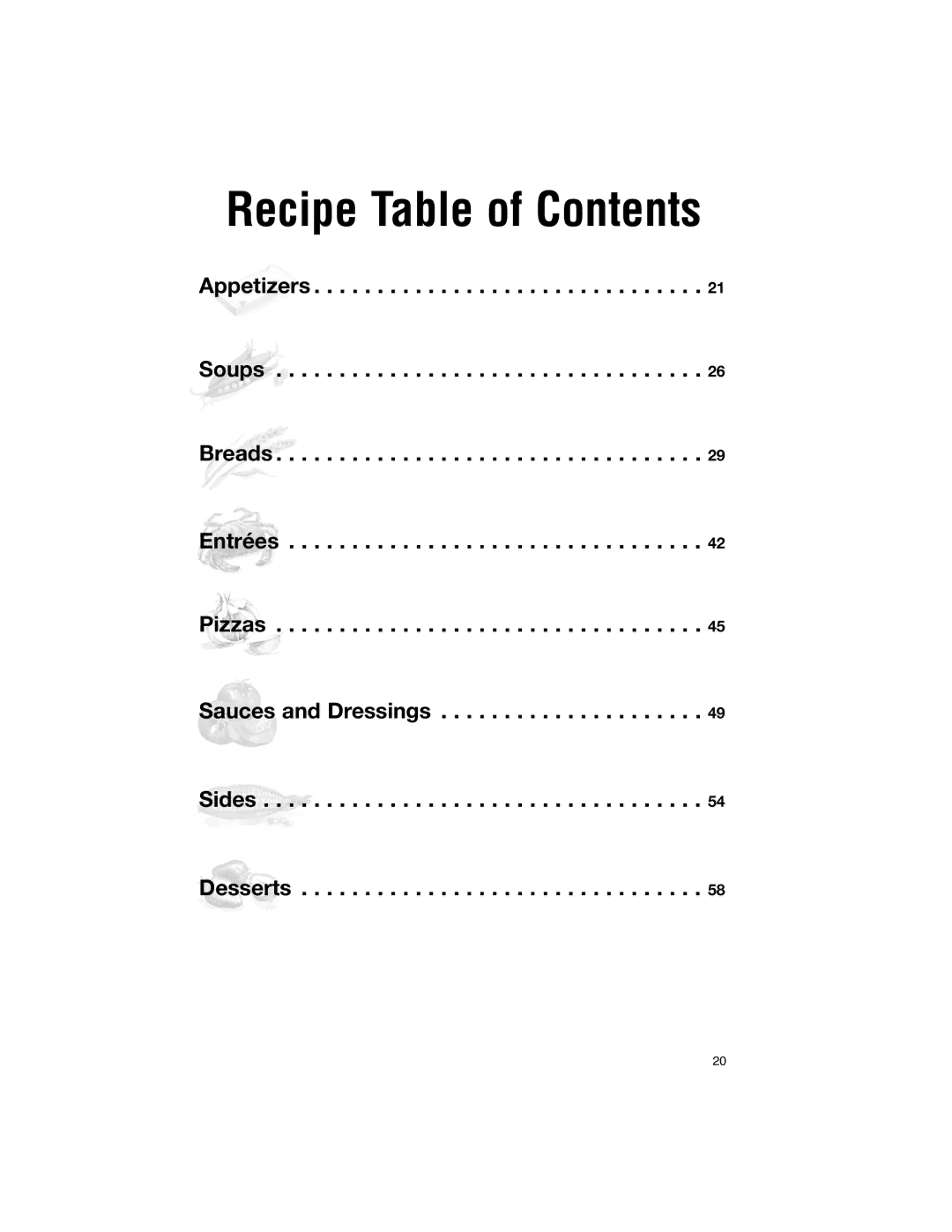 Cuisinart DLC-2011WBN-1, DLC-2011WWBN-1, DLC-2011BKWBN, DLC-2011WBCN manual Recipe Table of Contents 