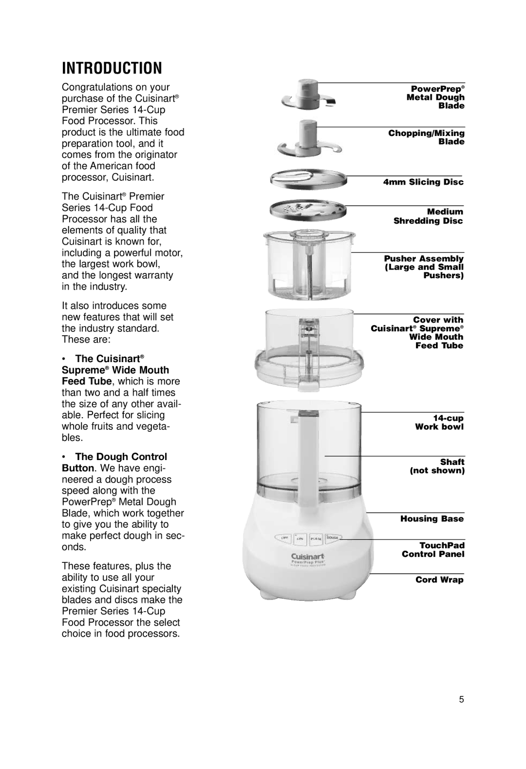 Cuisinart DLC-2014N manual Introduction 