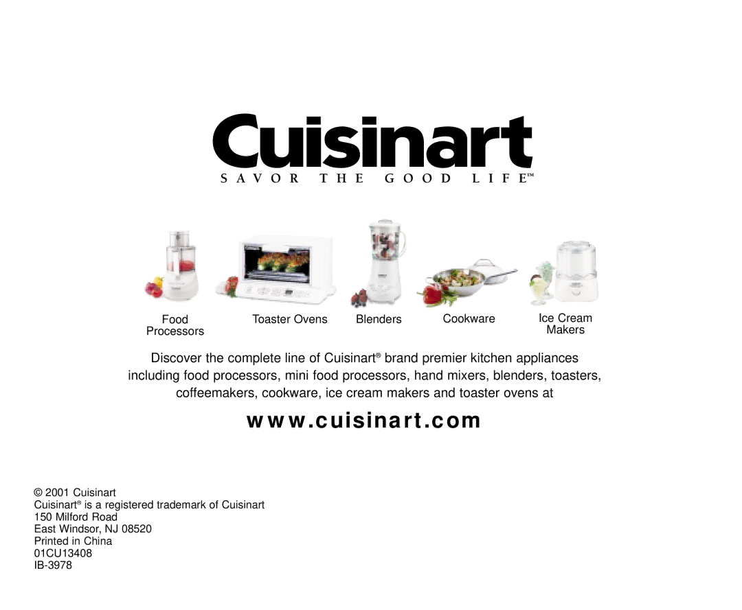 Cuisinart DLC-2A Series manual Food Toaster Ovens Blenders Cookware Ice Cream 