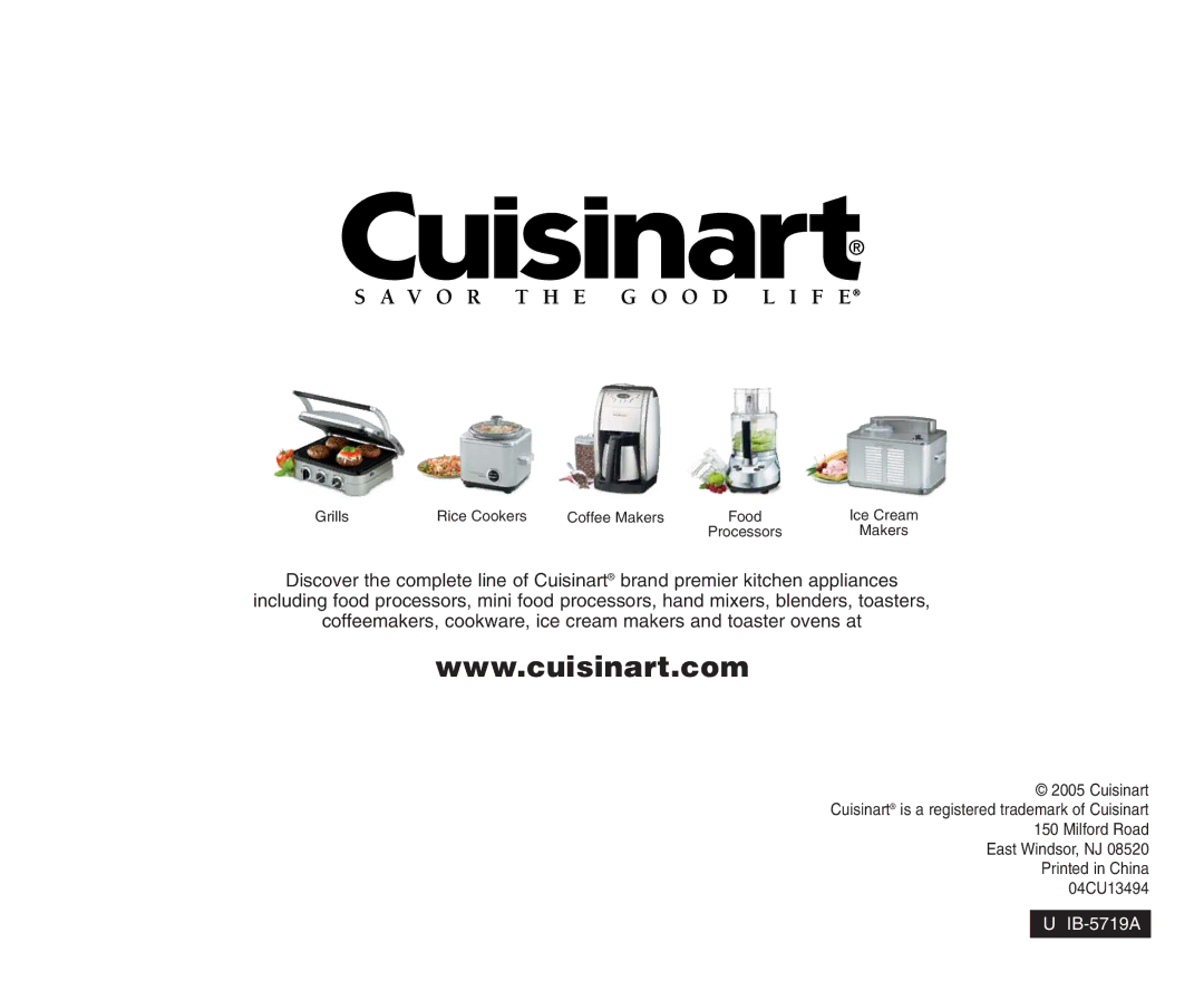 Cuisinart DLC-2A manual IB-5719A 