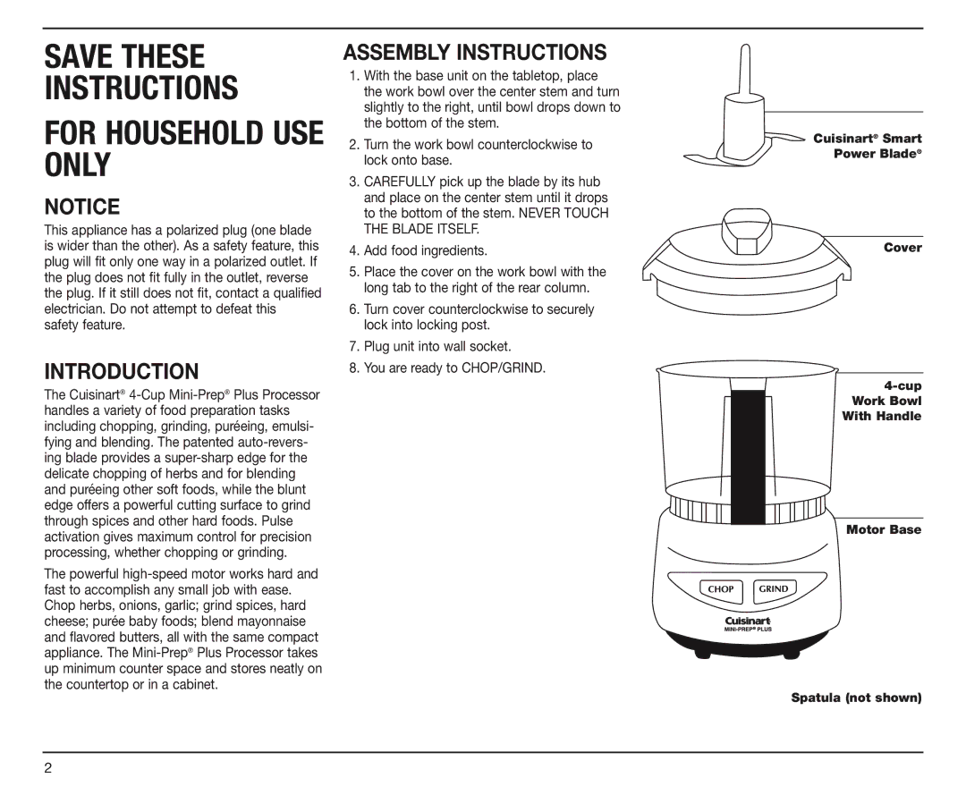 Cuisinart DLC-4CHB manual Introduction, Assembly Instructions 