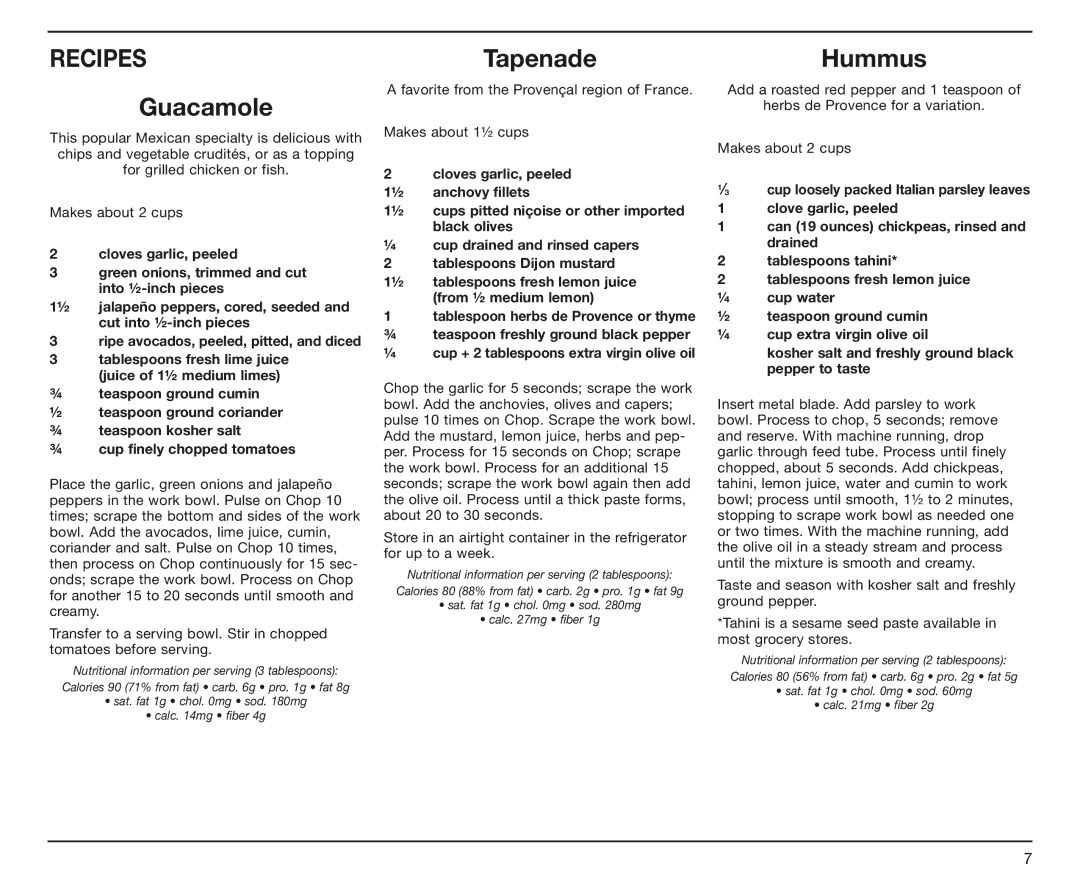 Cuisinart DLC-4CHB manual RecipeS Guacamole, Tapenade, Hummus 