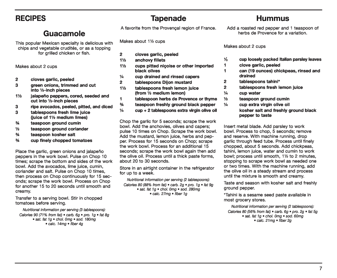 Cuisinart DLC-4CHB manual RecipeS Guacamole, Tapenade, Hummus 