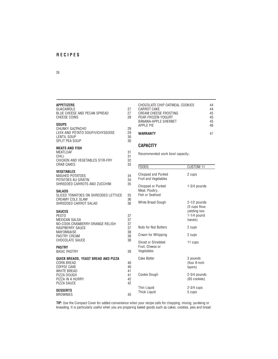 Cuisinart DLC-8S manual C I P E S, Capacity 