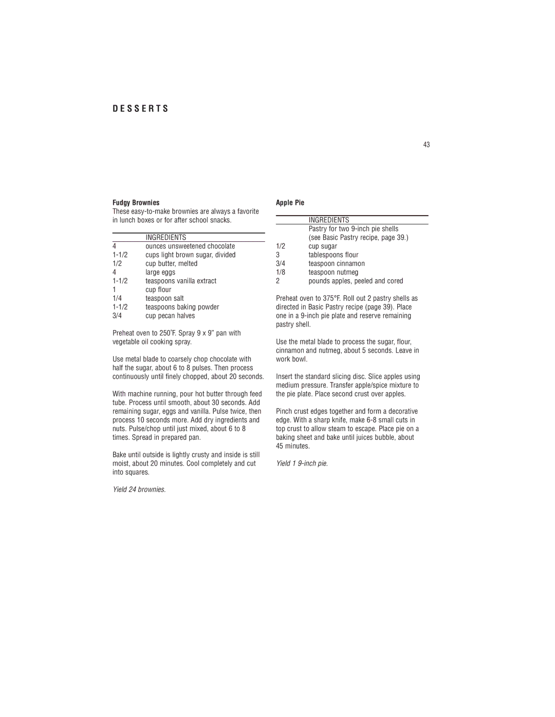 Cuisinart DLC-8S manual S S E R T S, Fudgy Brownies, Apple Pie 