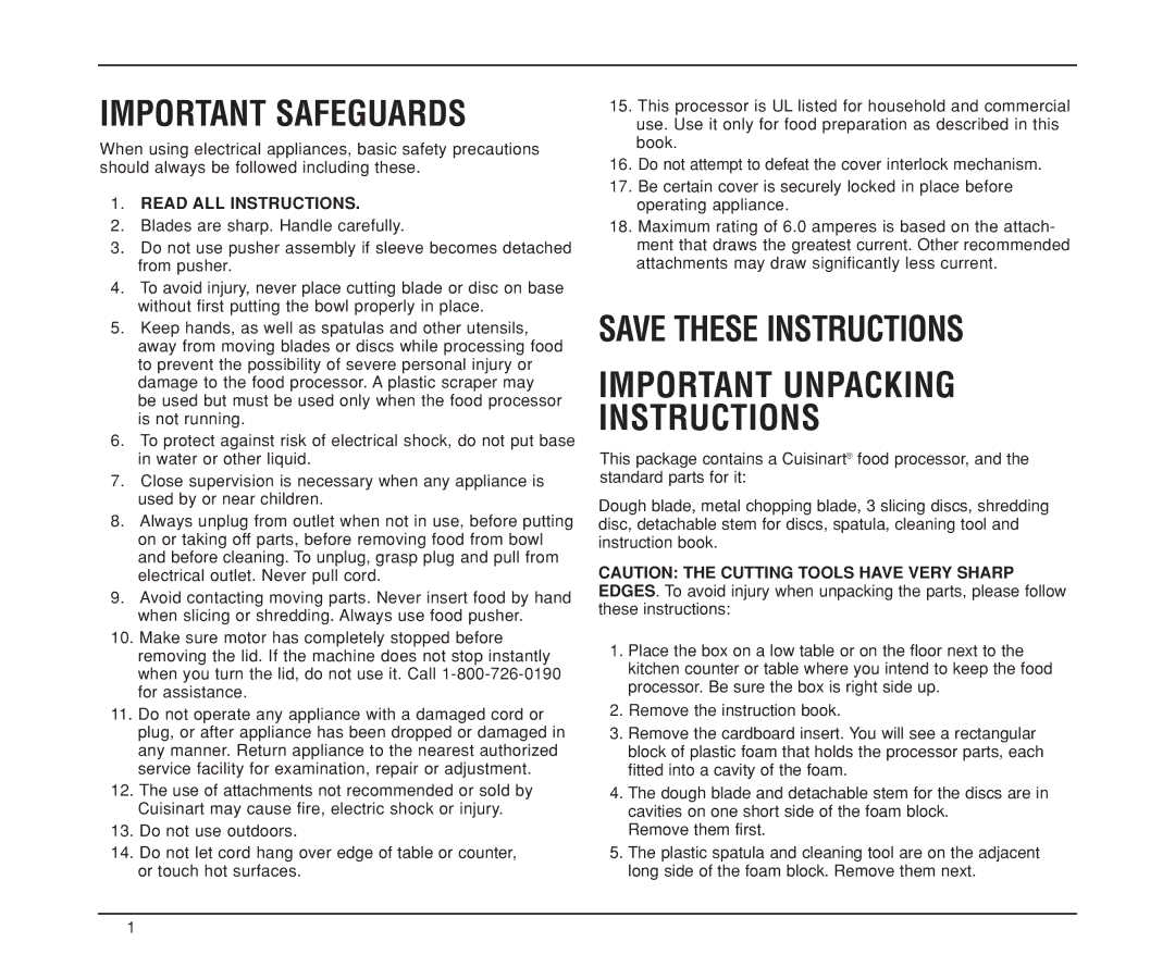 Cuisinart DLC-XP manual Important Safeguards, Read ALL Instructions 