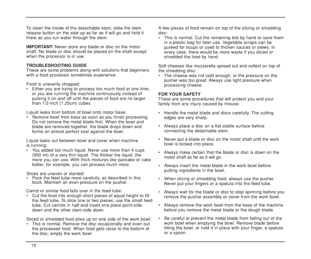 Cuisinart DLC-XP manual Troubleshooting Guide, For Your Safety 