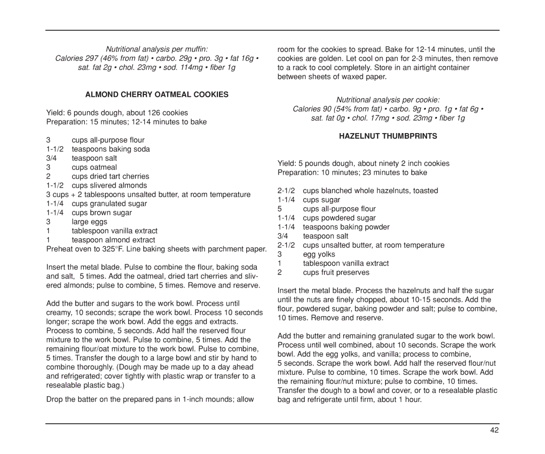 Cuisinart DLC-XP manual Almond Cherry Oatmeal Cookies, Hazelnut Thumbprints 