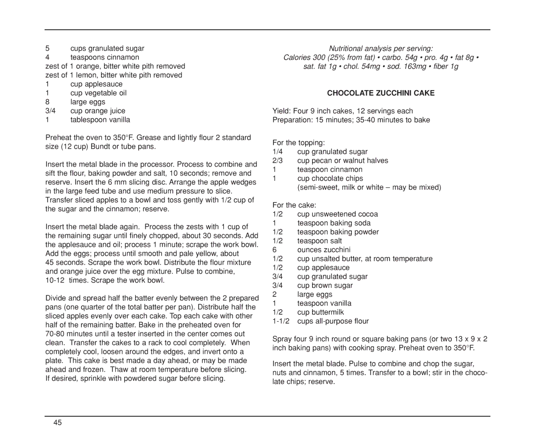 Cuisinart DLC-XP manual Chocolate Zucchini Cake 