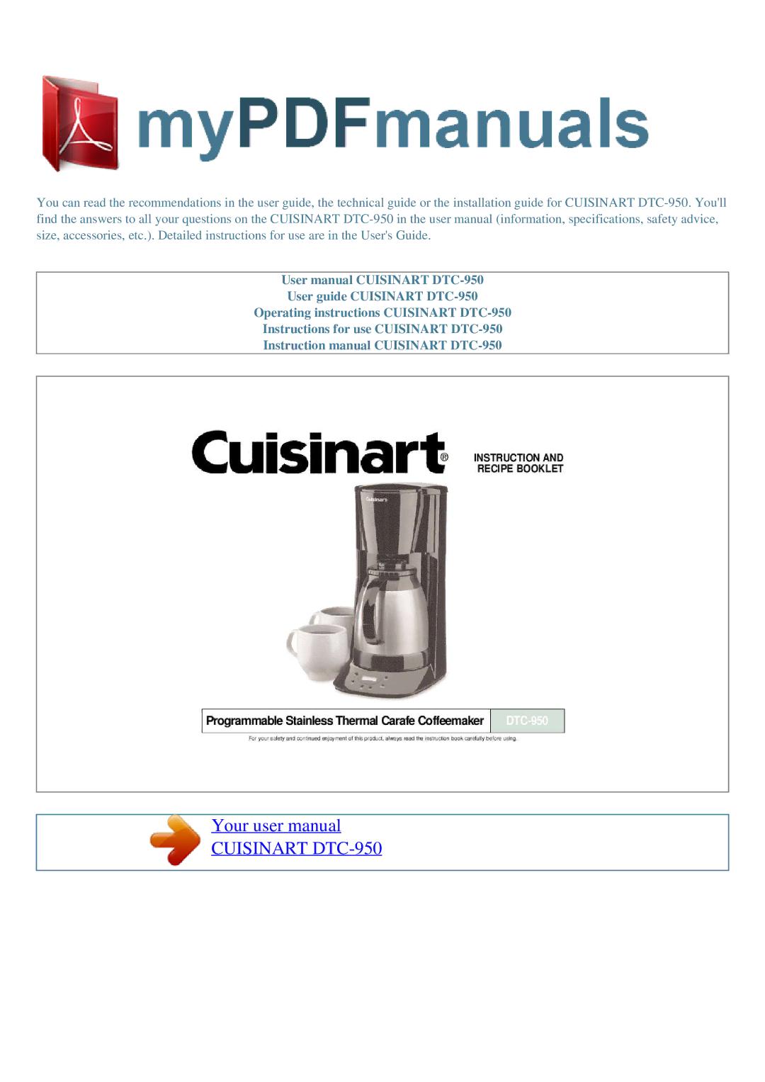 Cuisinart user manual Cuisinart DTC-950 