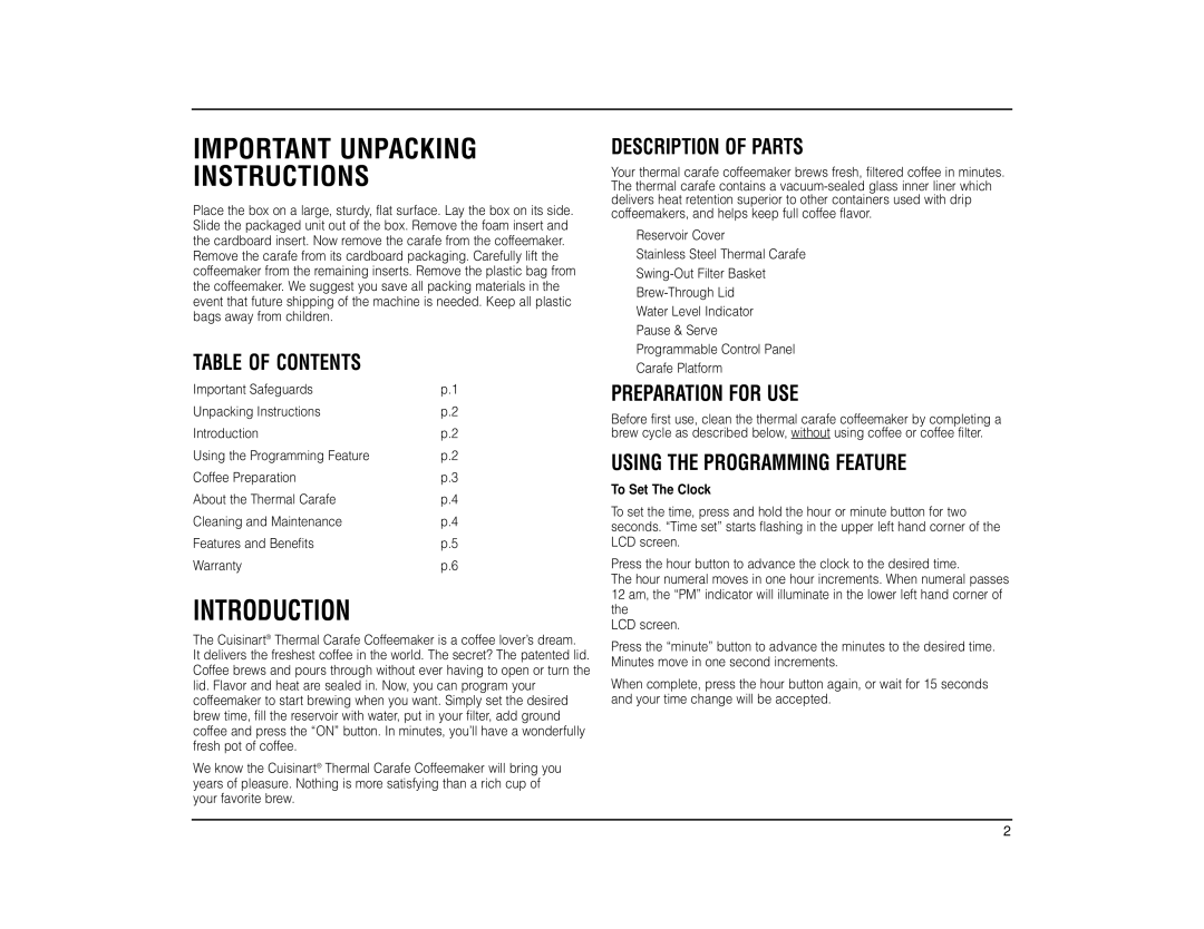 Cuisinart DTC-950 manual Important Unpacking Instructions, Introduction 