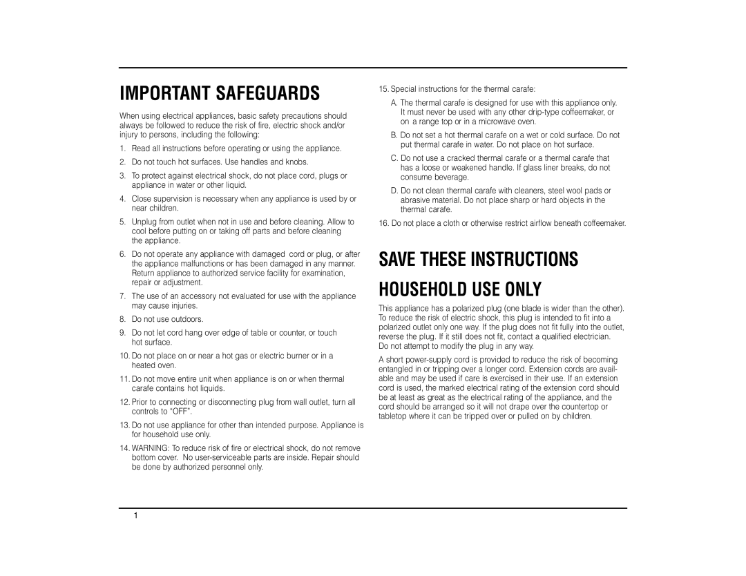 Cuisinart DTC-950 manual Household Use Only, Important Safeguards, Save These Instructions 