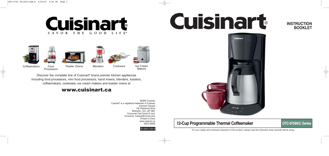 Cuisinart DTC-975 Series manual Cup Programmable Thermal Coffeemaker 