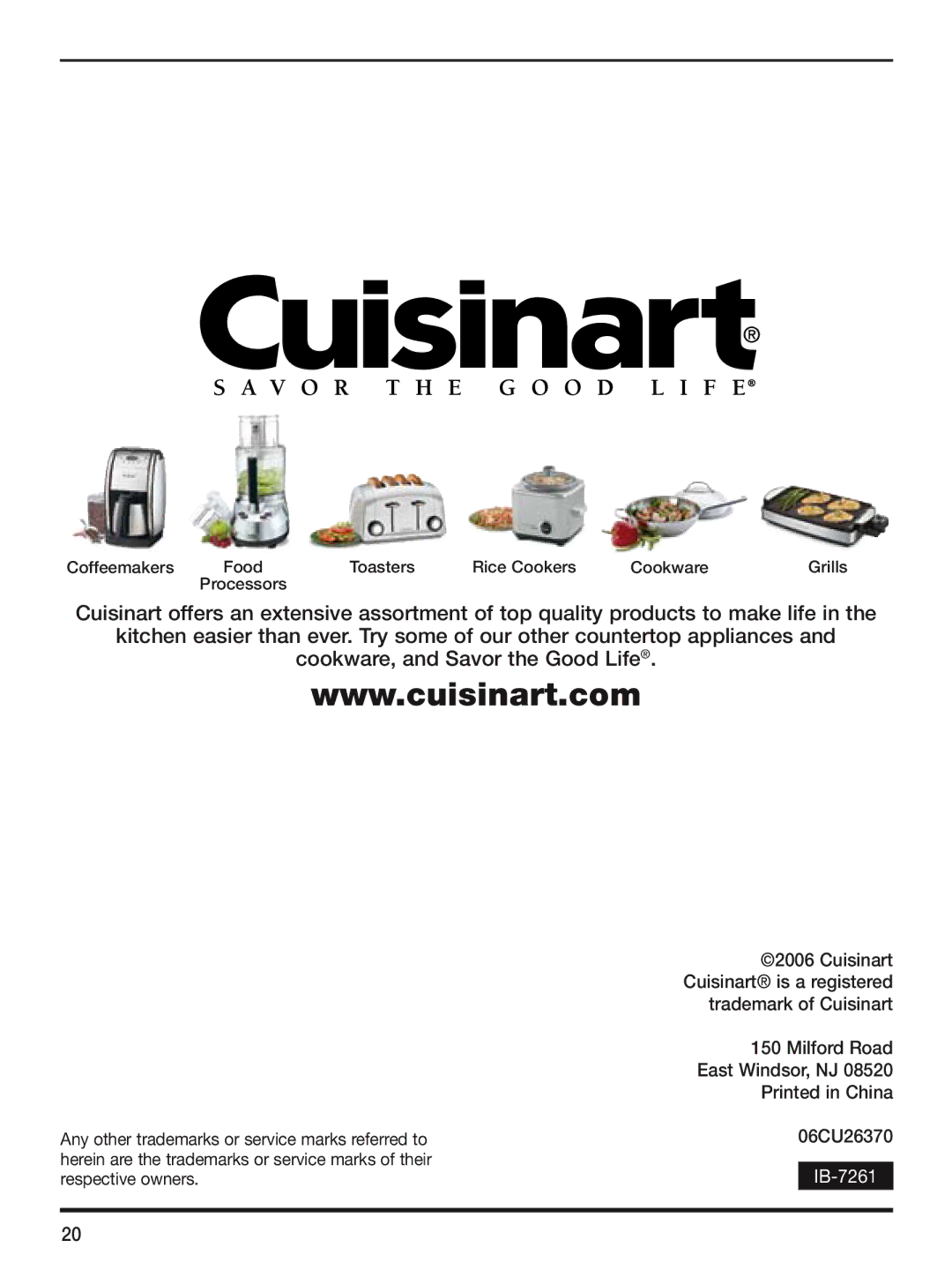 Cuisinart EM-100 manual IB-7261 