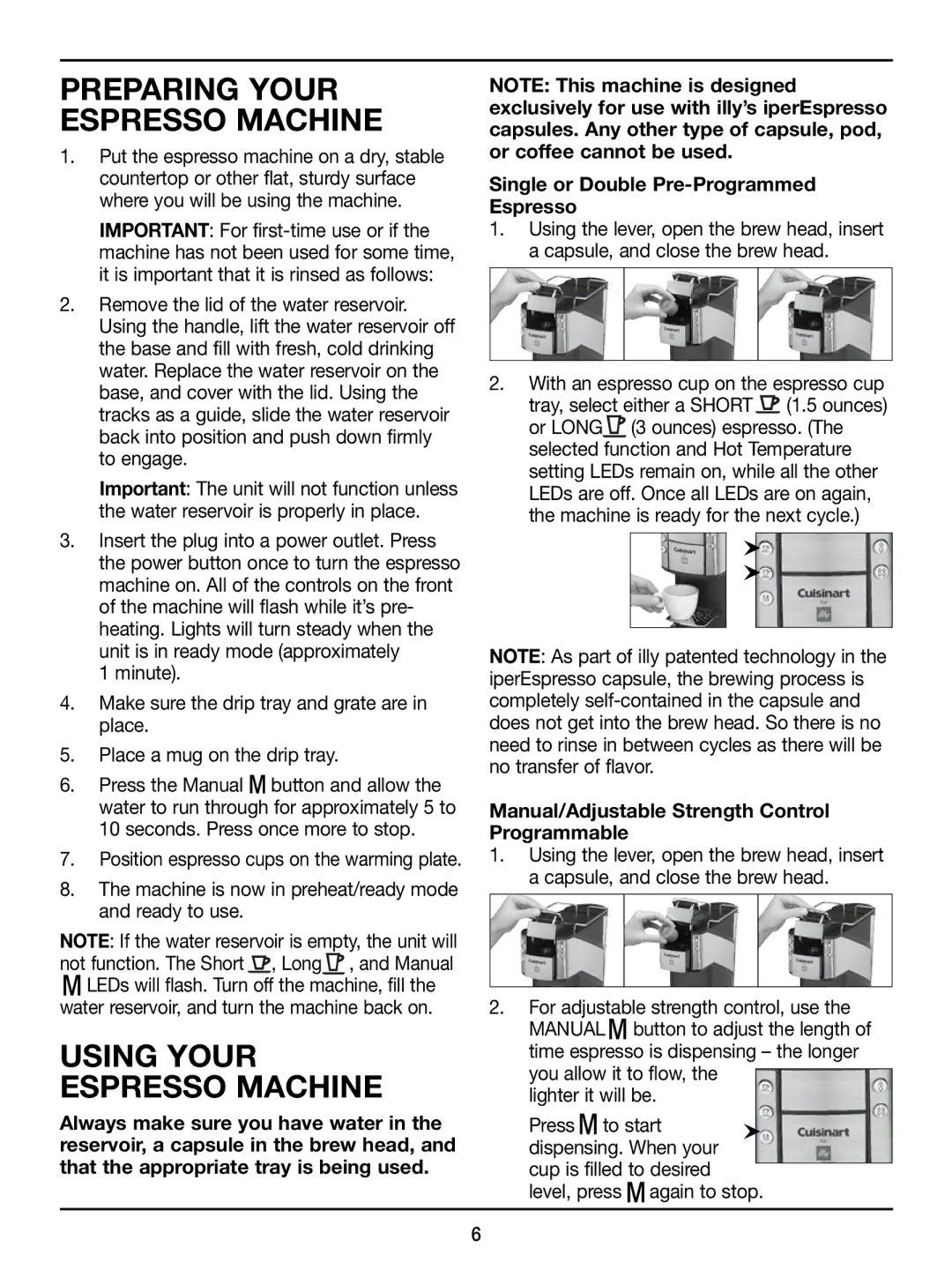 Cuisinart EM-300 manual Preparing Your Espresso Machine, Using Your Espresso Machine 