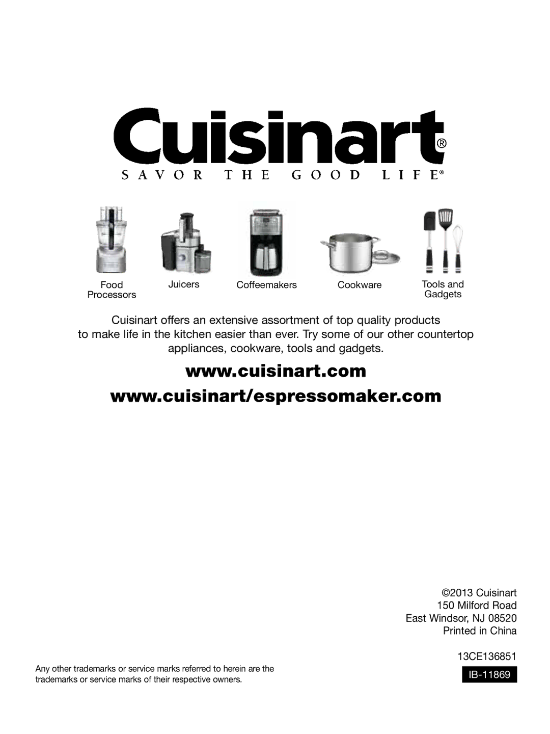 Cuisinart EM-350 manual IB-11869 