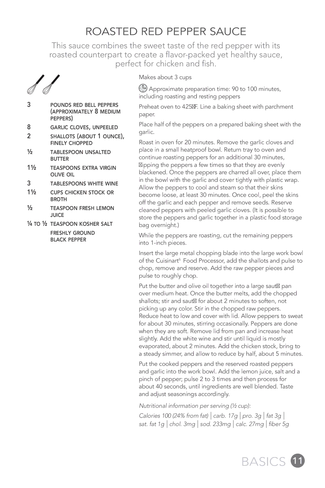 Cuisinart FP-12DC manual Roasted Red Pepper Sauce 