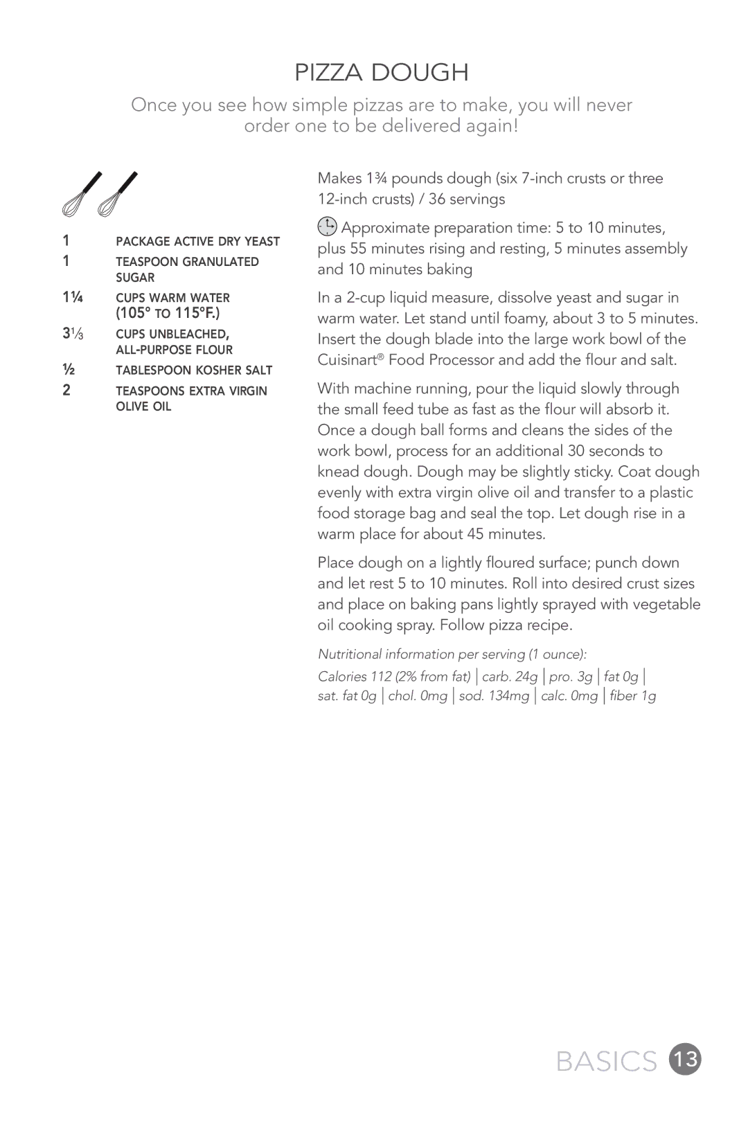 Cuisinart FP-12DC manual Pizza Dough 