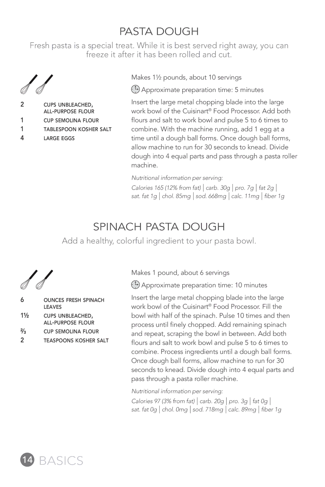 Cuisinart FP-12DC manual Spinach Pasta Dough, Add a healthy, colorful ingredient to your pasta bowl 