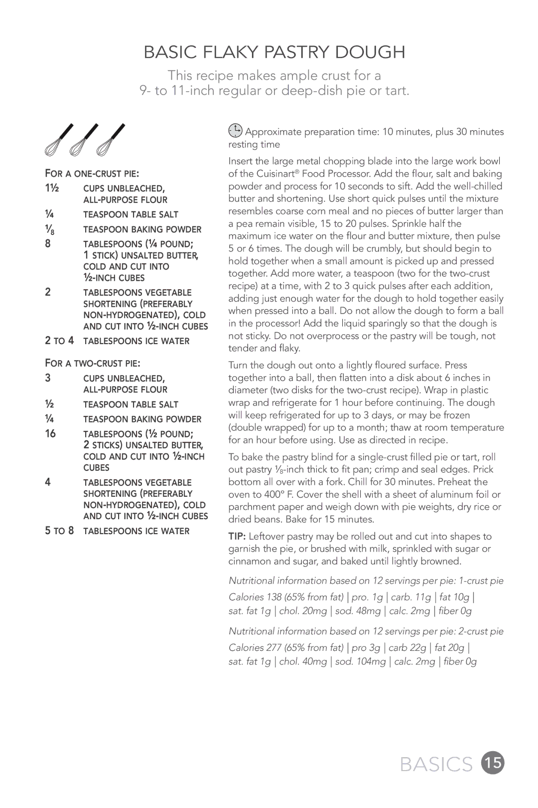 Cuisinart FP-12DC manual Basic Flaky Pastry Dough 