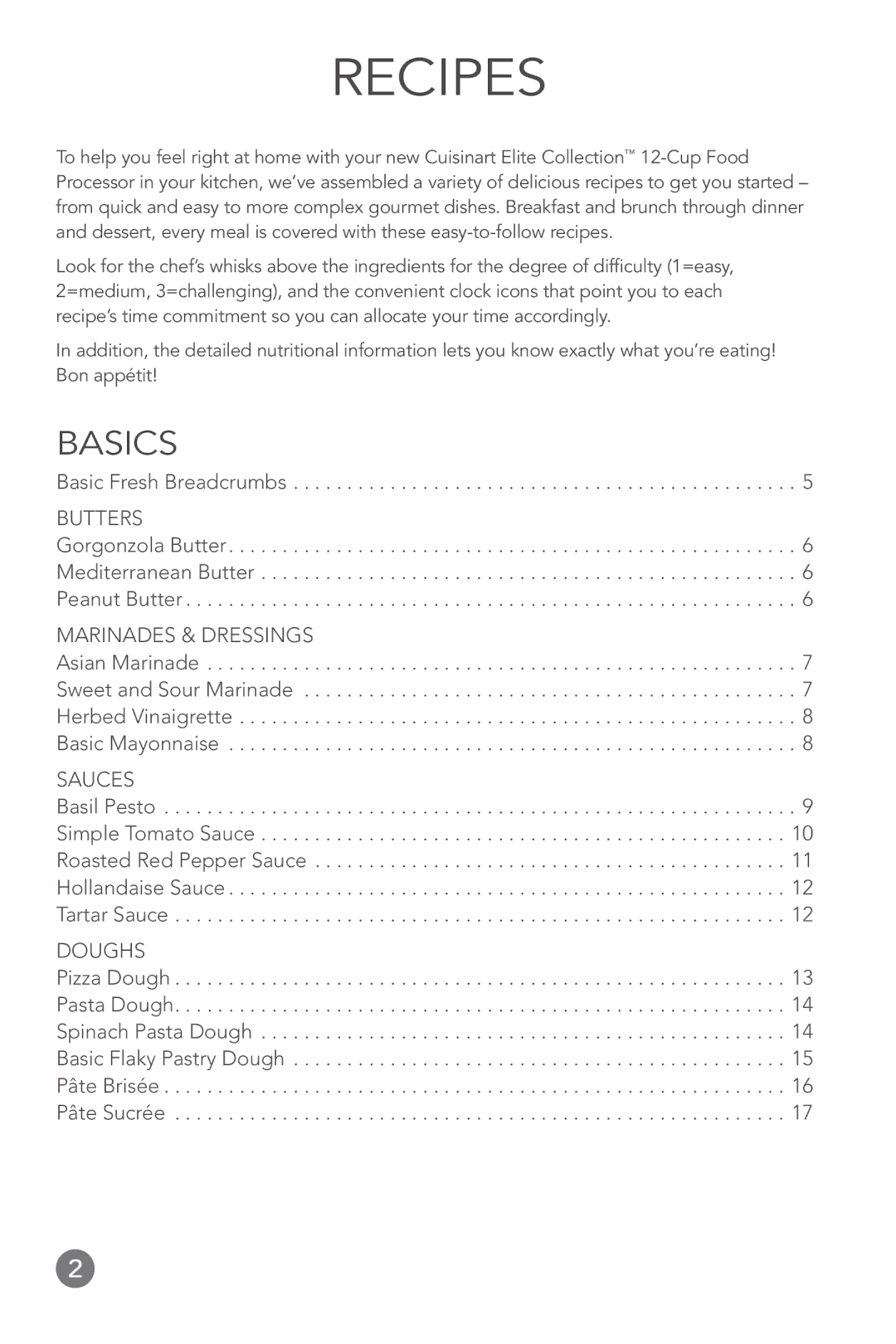 Cuisinart FP-12DC manual Basic Fresh Breadcrumbs, Asian Marinade, Basic Mayonnaise, Simple Tomato Sauce, Tartar Sauce 