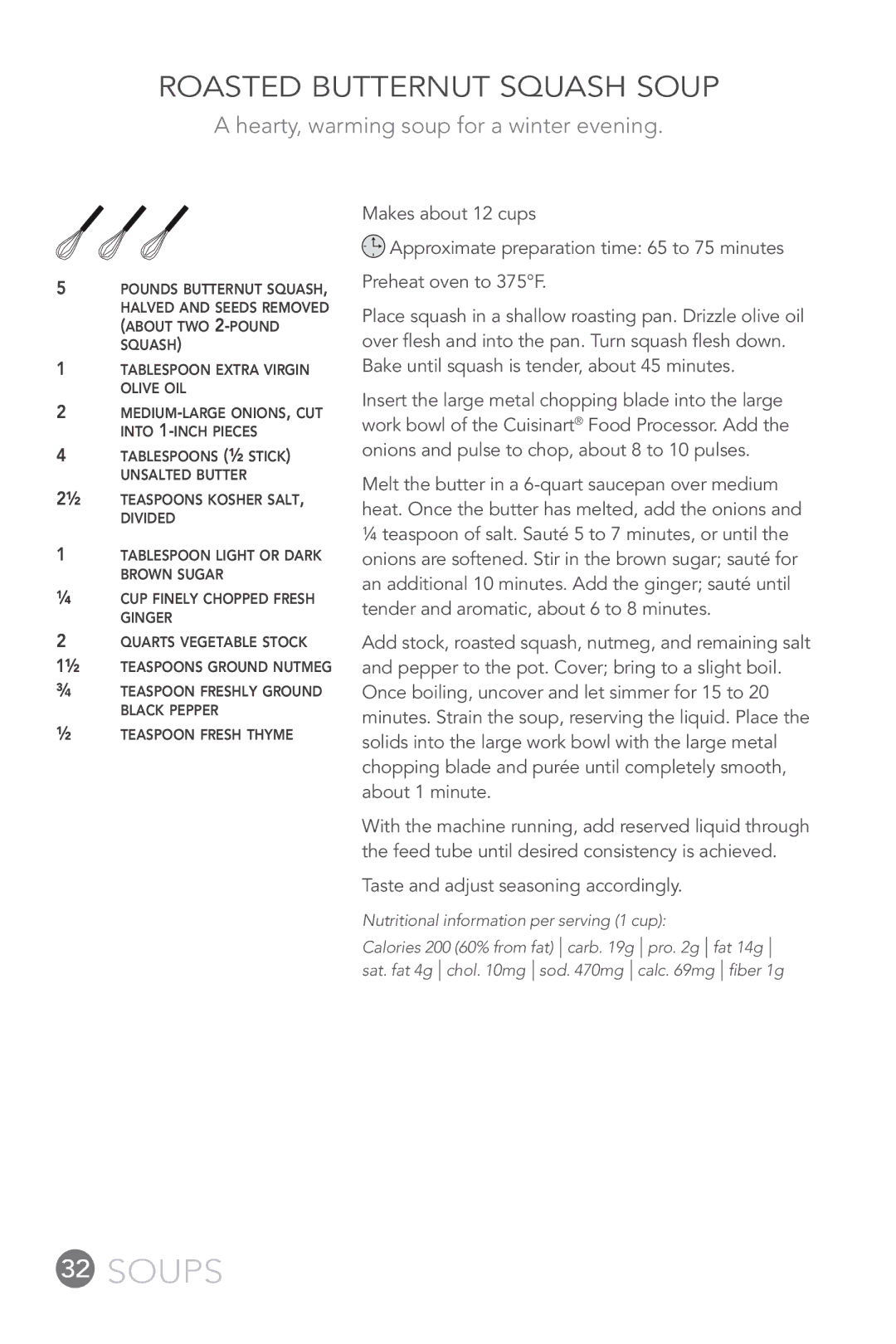Cuisinart FP-12DC manual Roasted Butternut Squash Soup, Hearty, warming soup for a winter evening 