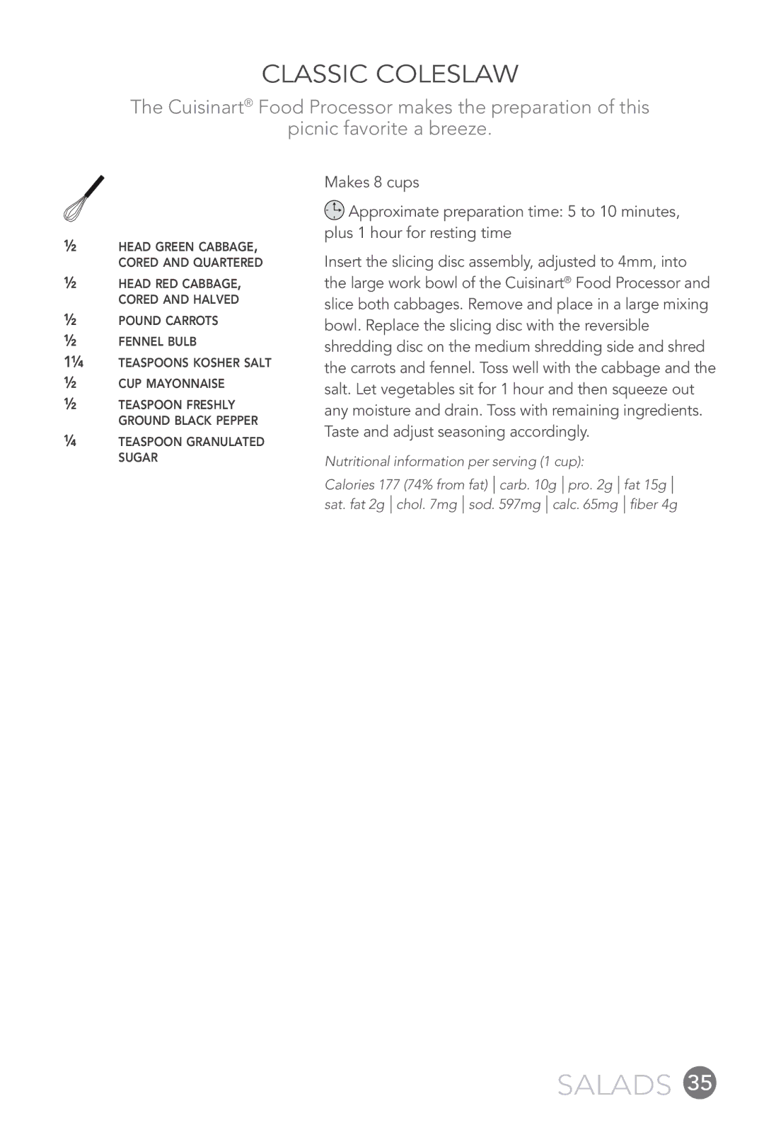 Cuisinart FP-12DC manual Classic Coleslaw 