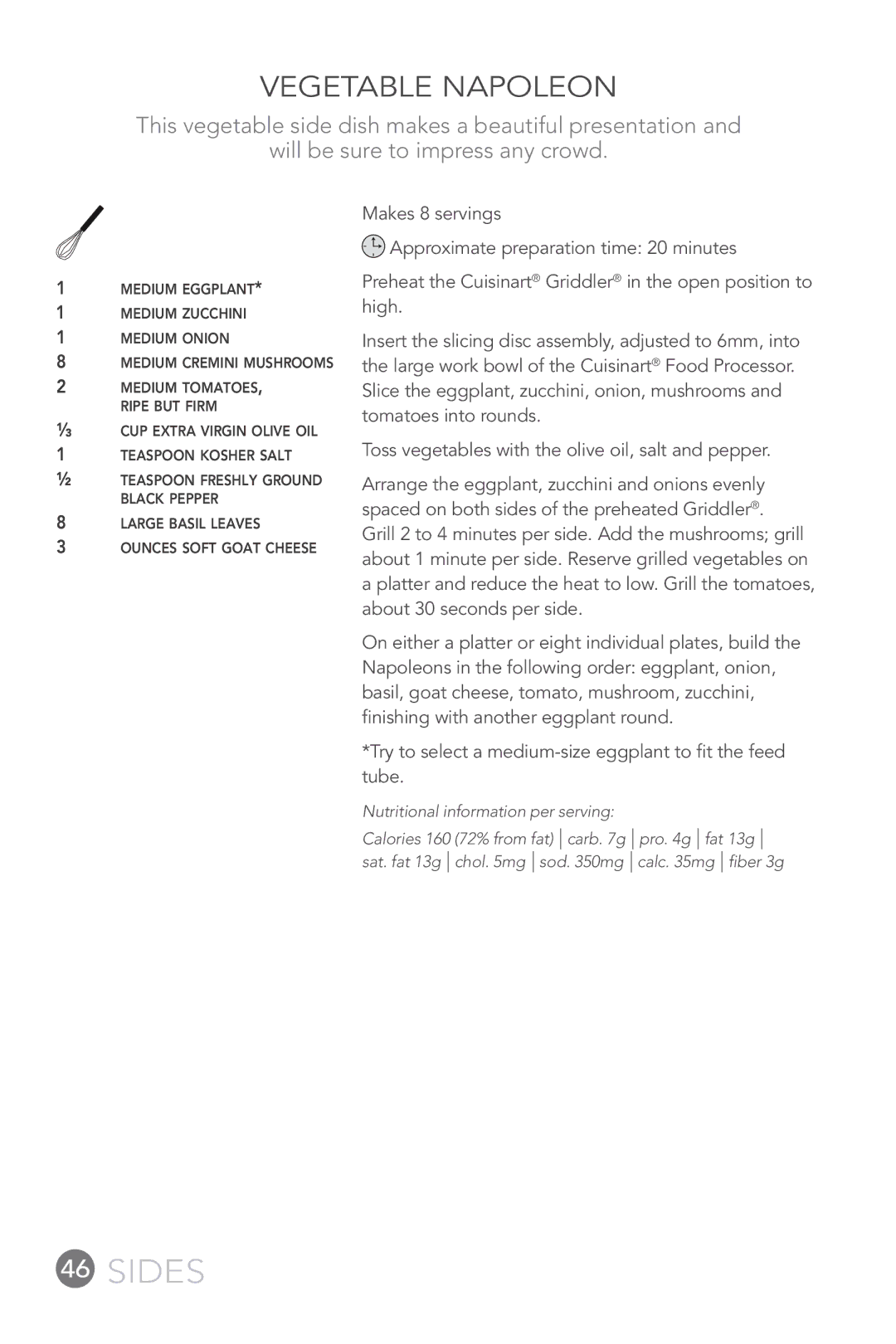 Cuisinart FP-12DC manual Sides, Vegetable Napoleon 