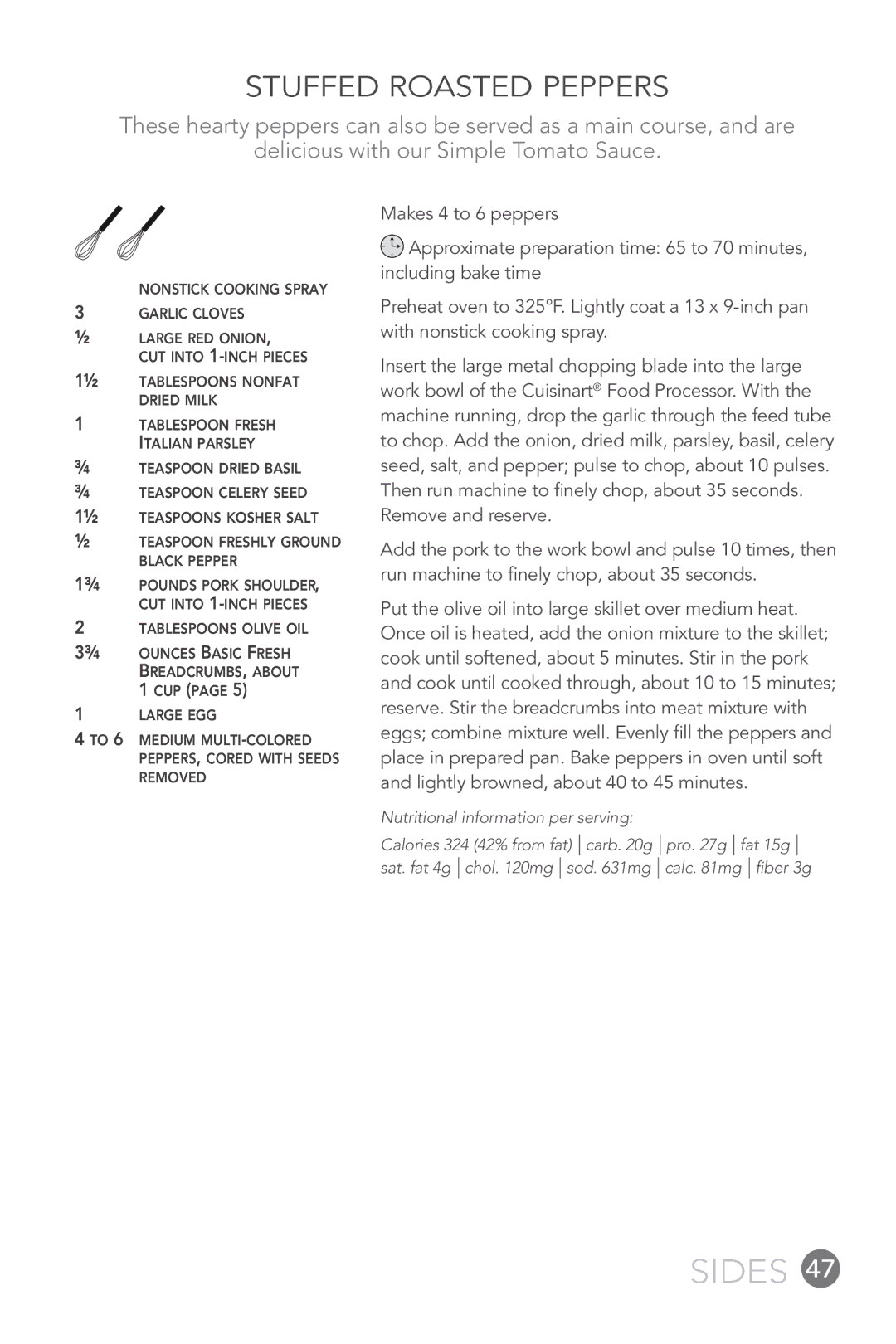 Cuisinart FP-12DC manual Stuffed Roasted Peppers 