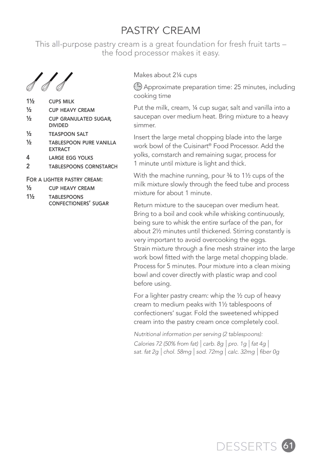 Cuisinart FP-12DC manual Pastry Cream 