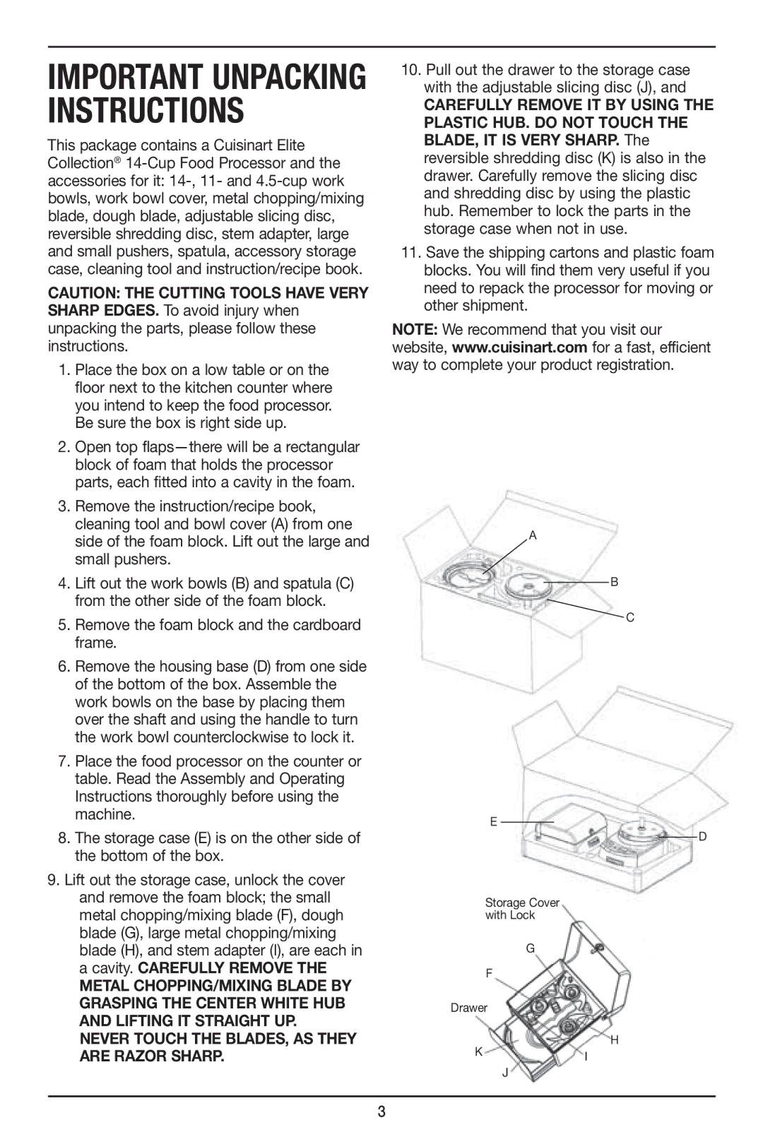 Cuisinart FP-14 manual Important Unpacking Instructions 