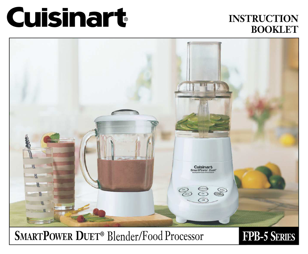 Cuisinart FPB-5 manual Smartpower Duet Blender/Food Processor 