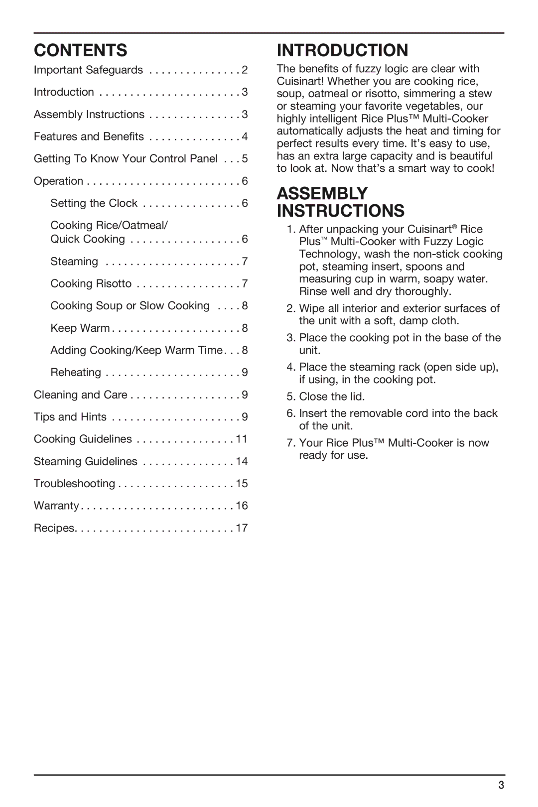 Cuisinart FRC-800 manual Contents 