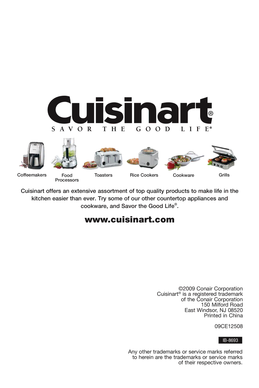 Cuisinart FRC-800 manual 09CE12508 