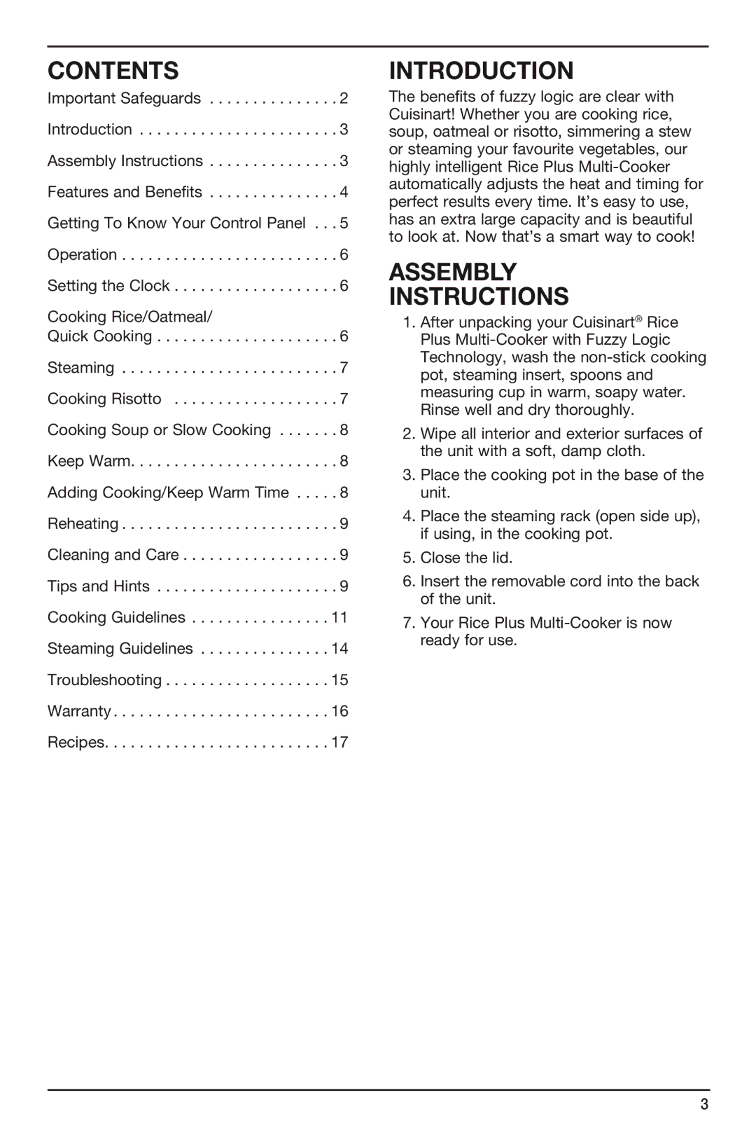 Cuisinart FRC-800A manual Contents 