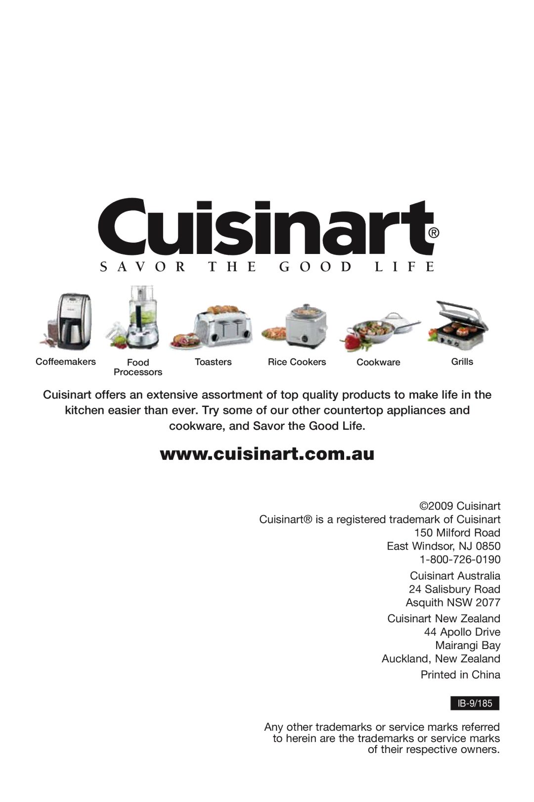 Cuisinart FRC-800A manual V O R T H E G O O D L I F E 