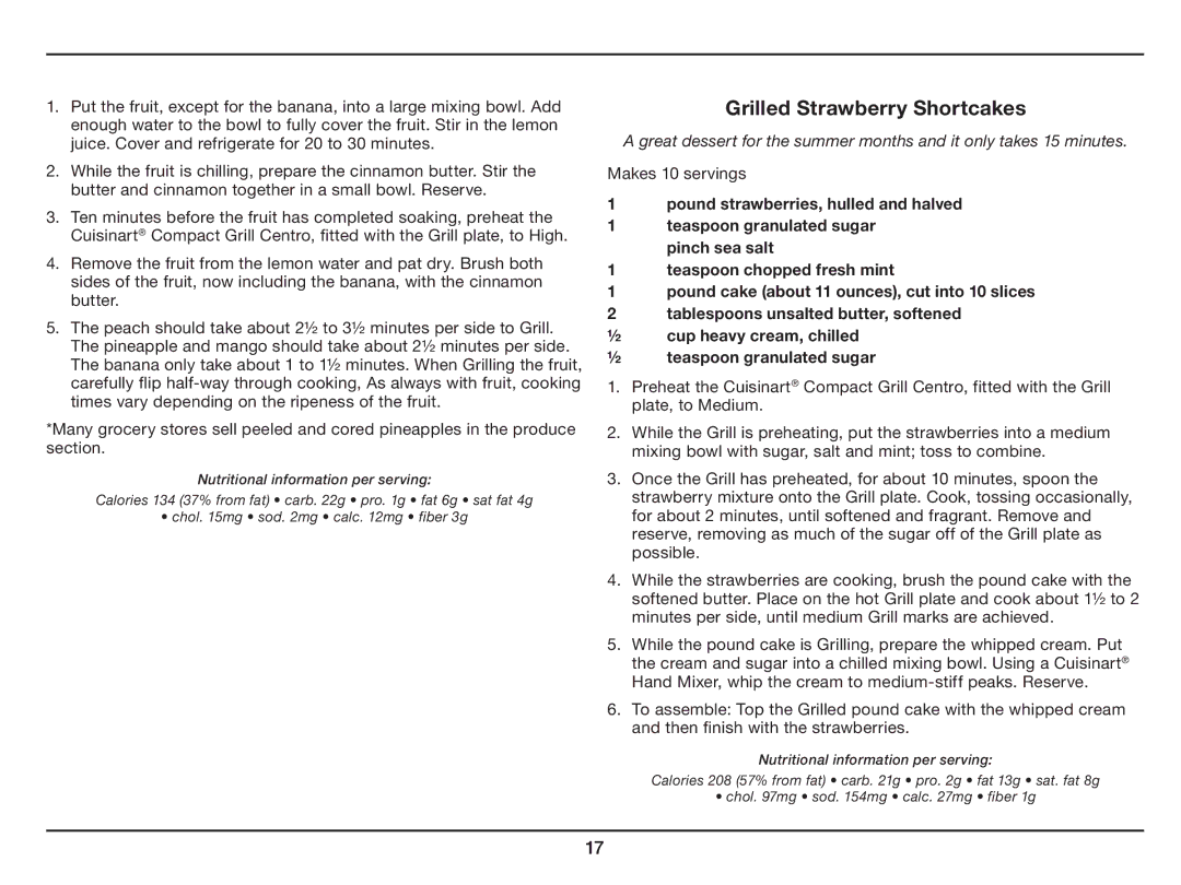 Cuisinart GC-15 manual Grilled Strawberry Shortcakes 