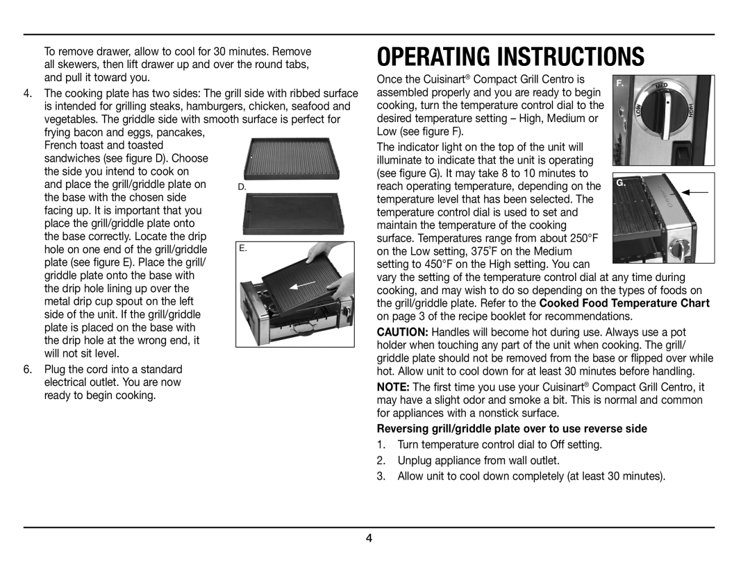 Cuisinart GC-15 manual Operating Instructions, Once the Cuisinart Compact Grill Centro is 