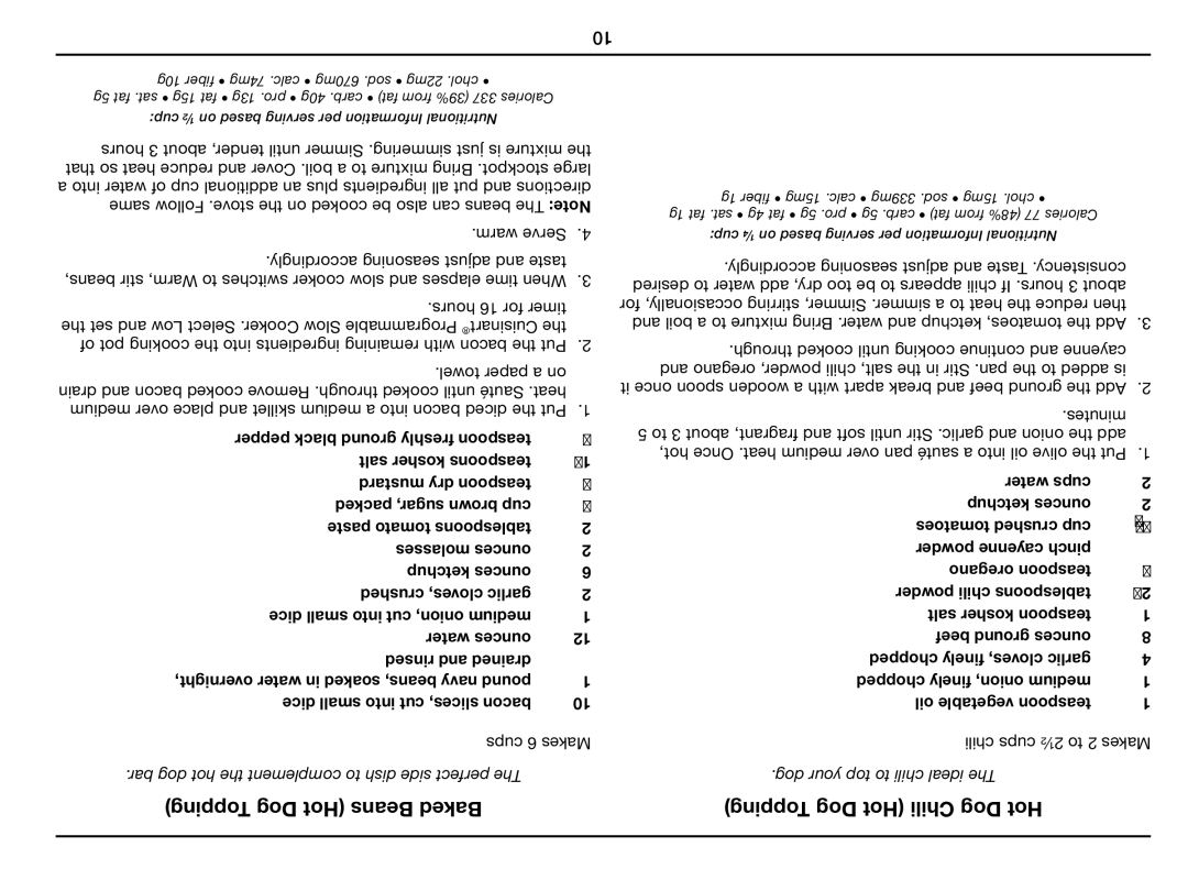 Cuisinart GC-17N manual Topping Dog Hot Beans Baked Topping Dog Hot Chili Dog Hot 