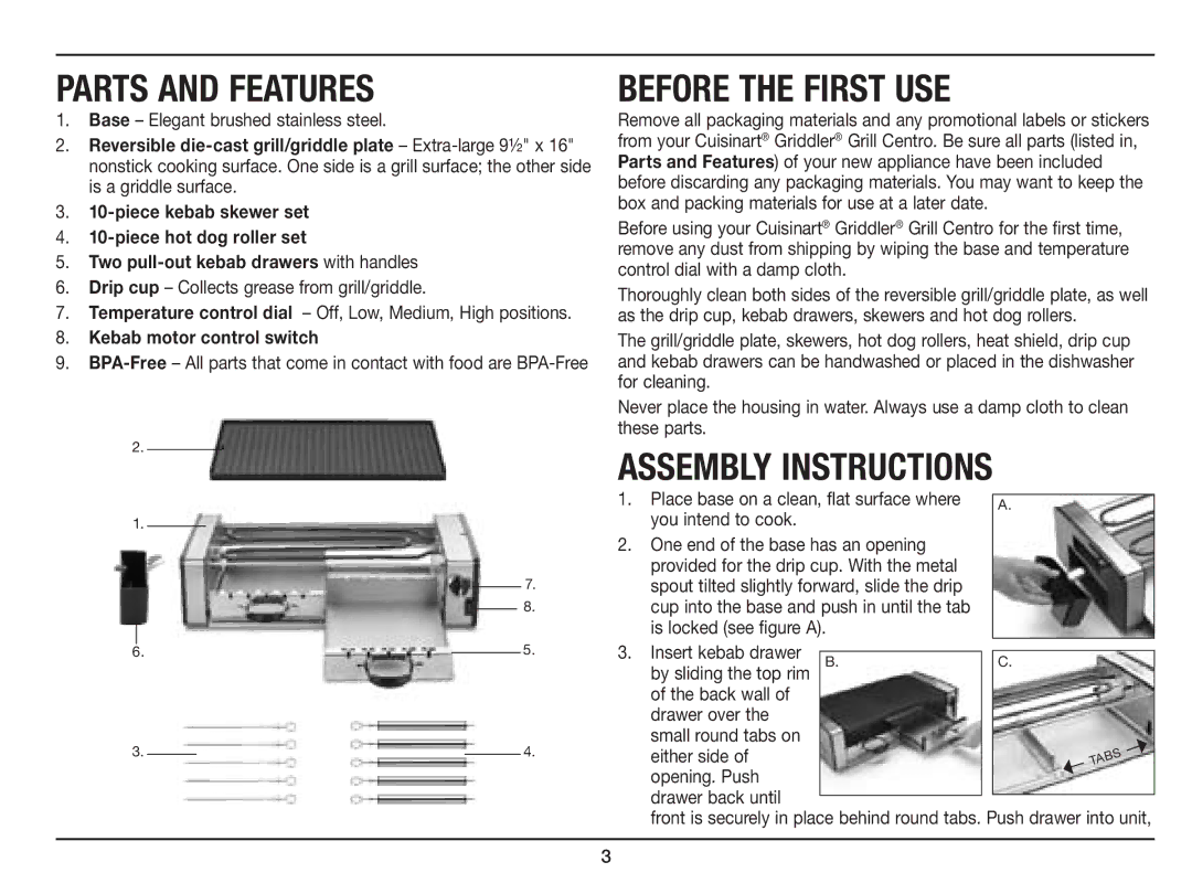 Cuisinart GC-17N manual Parts and Features 