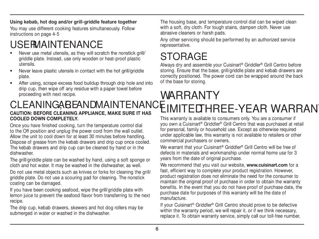 Cuisinart GC-17N manual Warranty 