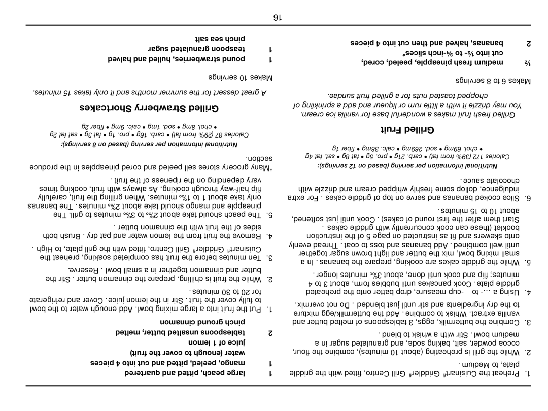 Cuisinart GC-17N manual Shortcakes Strawberry Grilled, Fruit Grilled 