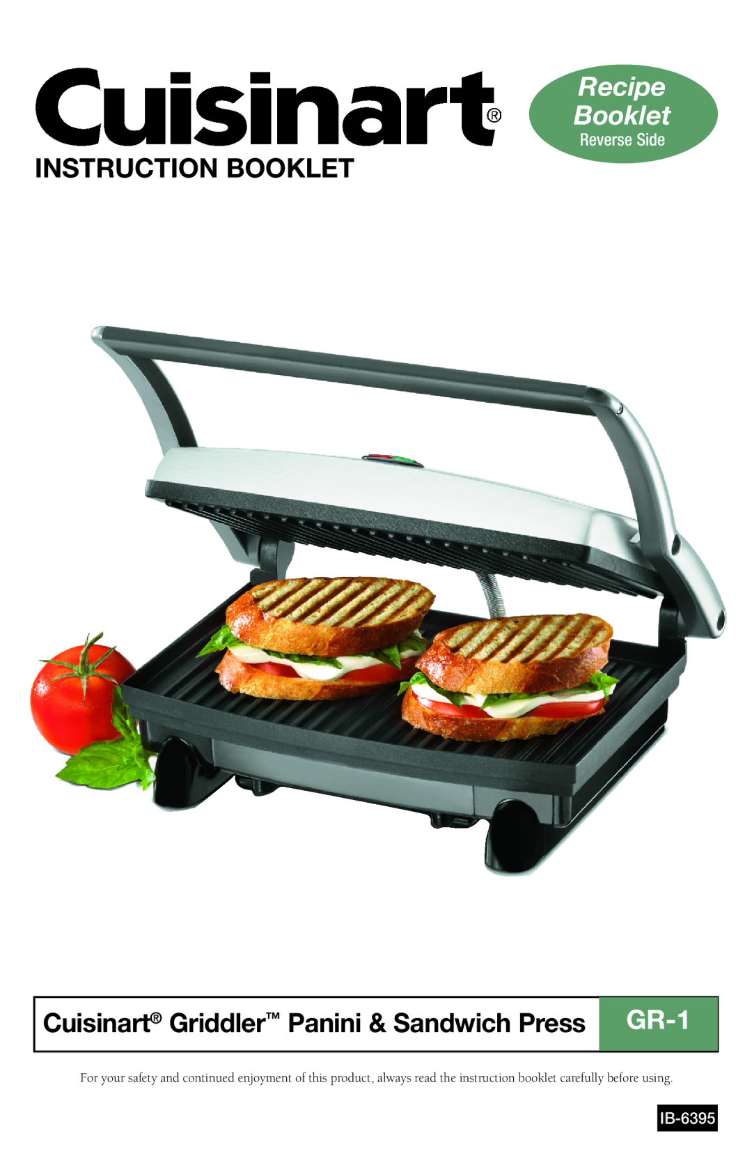 Cuisinart manual Instruction Booklet, Cuisinart Griddler Panini & Sandwich Press GR-1 