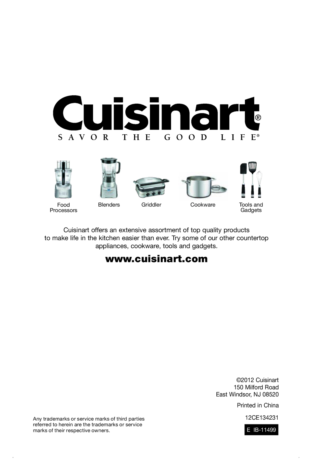 Cuisinart GR-11 manual IB-11499 