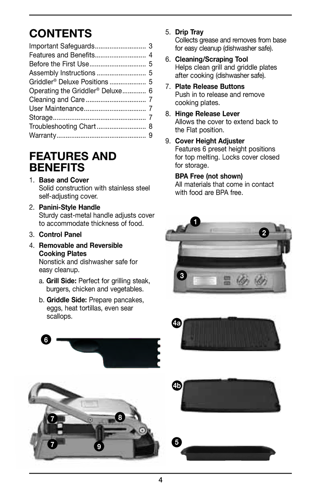 Cuisinart GR-150, Griddler Deluxe manual Contents 